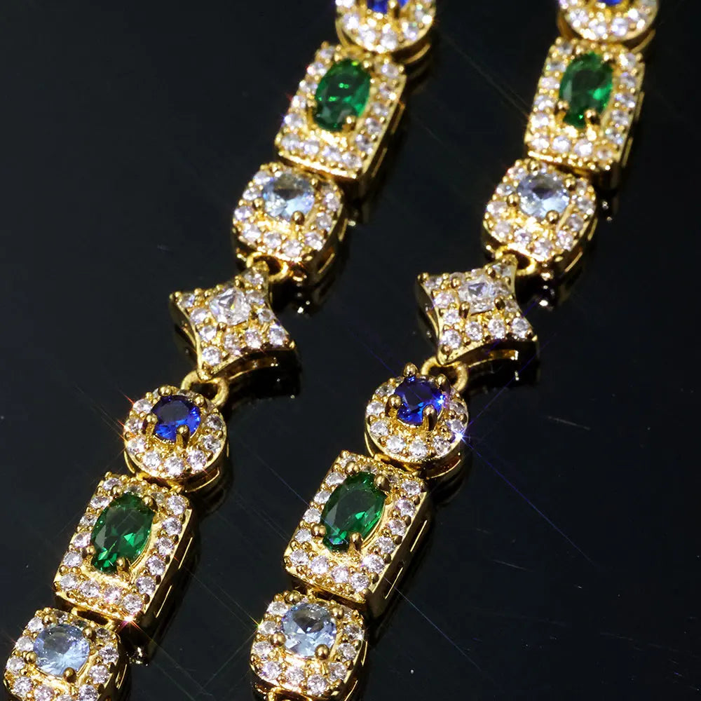 20" 6MM Colorful Rectangle Tennis Chain Necklace 18k Gold Plated