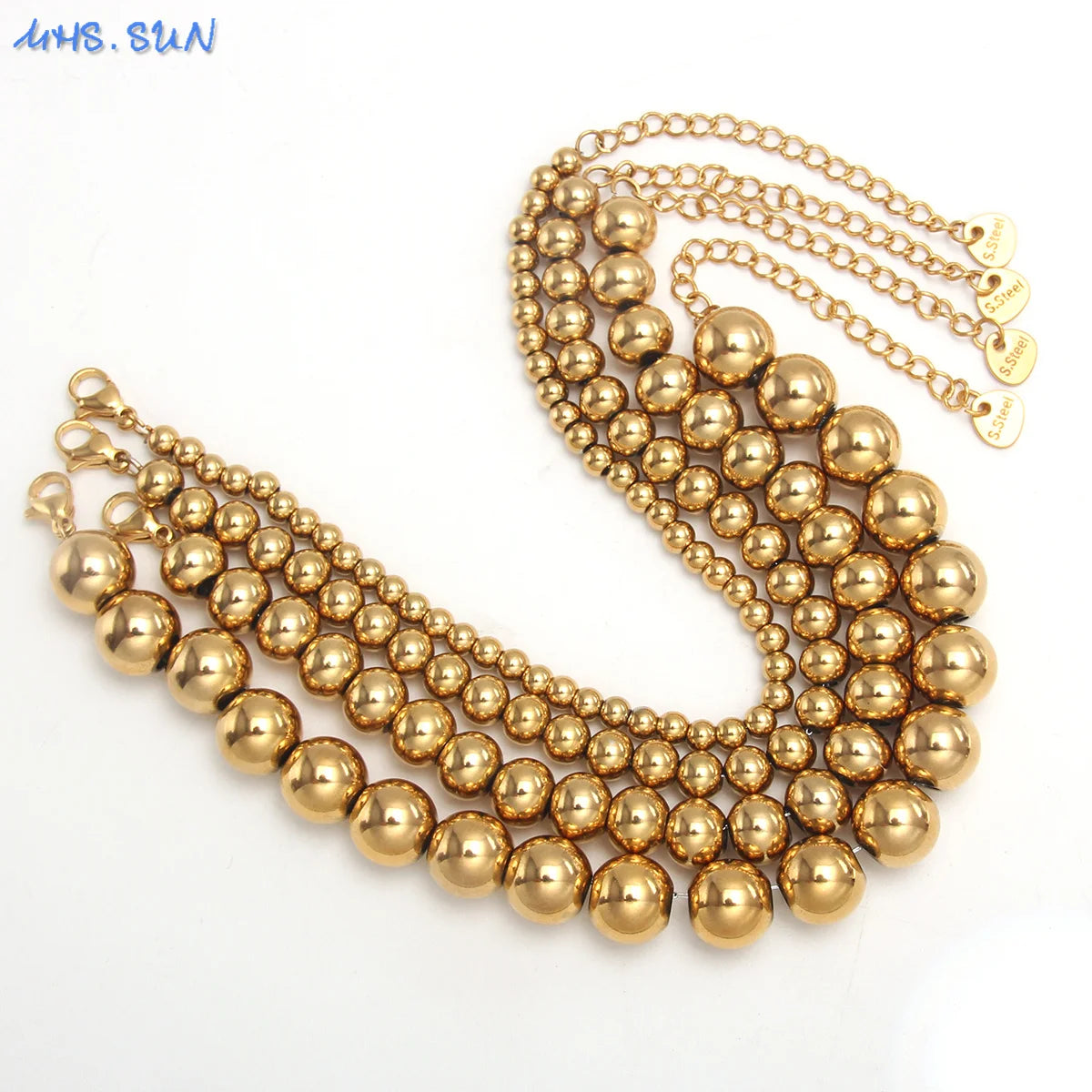 Plus Size 7"-9" Stainless Steel Smooth Bead Bracelet