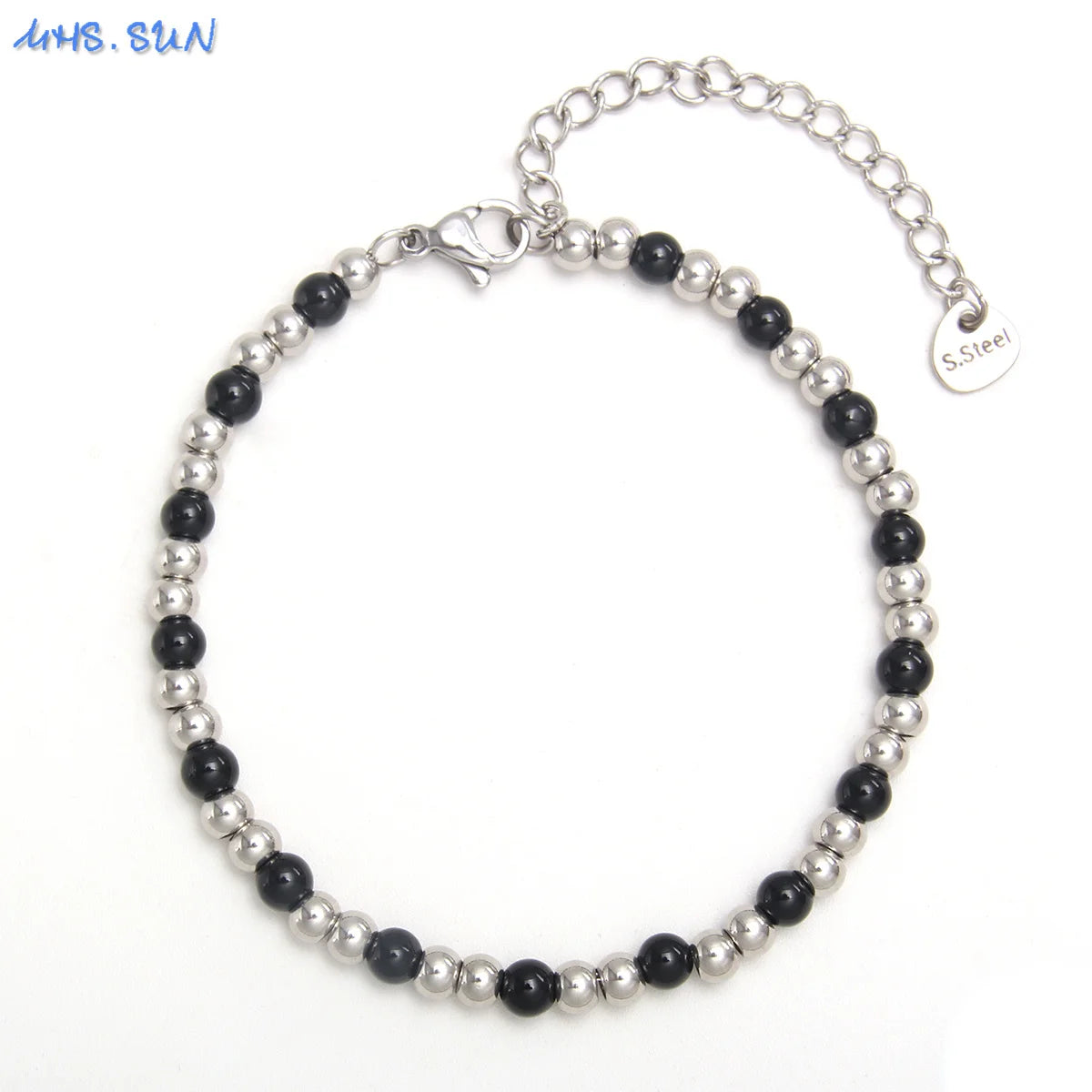 Plus Size 7"-9" Stainless Steel Smooth Bead Bracelet