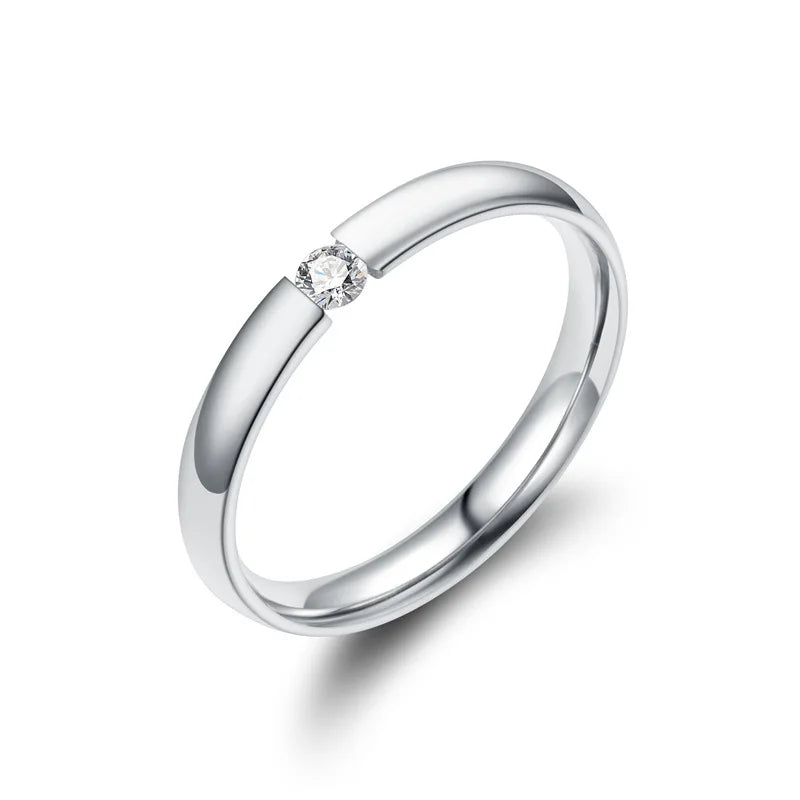 Size 10, 11, 12  2mm Stainless Steel Cubic Zirconia Ring