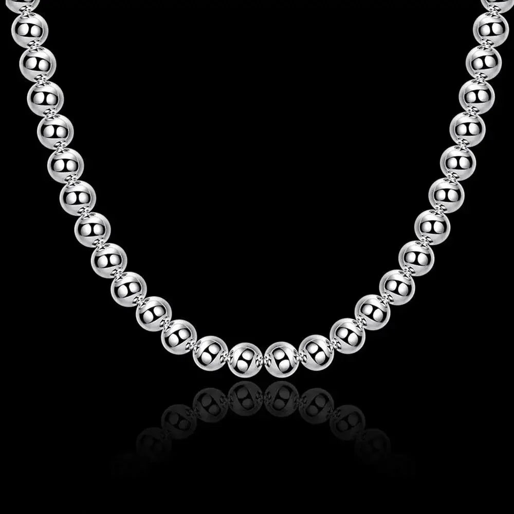 20" 925 Sterling Silver 8mm Bead Necklace