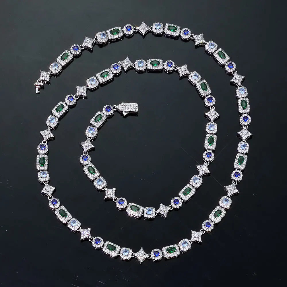 20" 6MM Colorful Rectangle Tennis Chain Necklace 18k Gold Plated