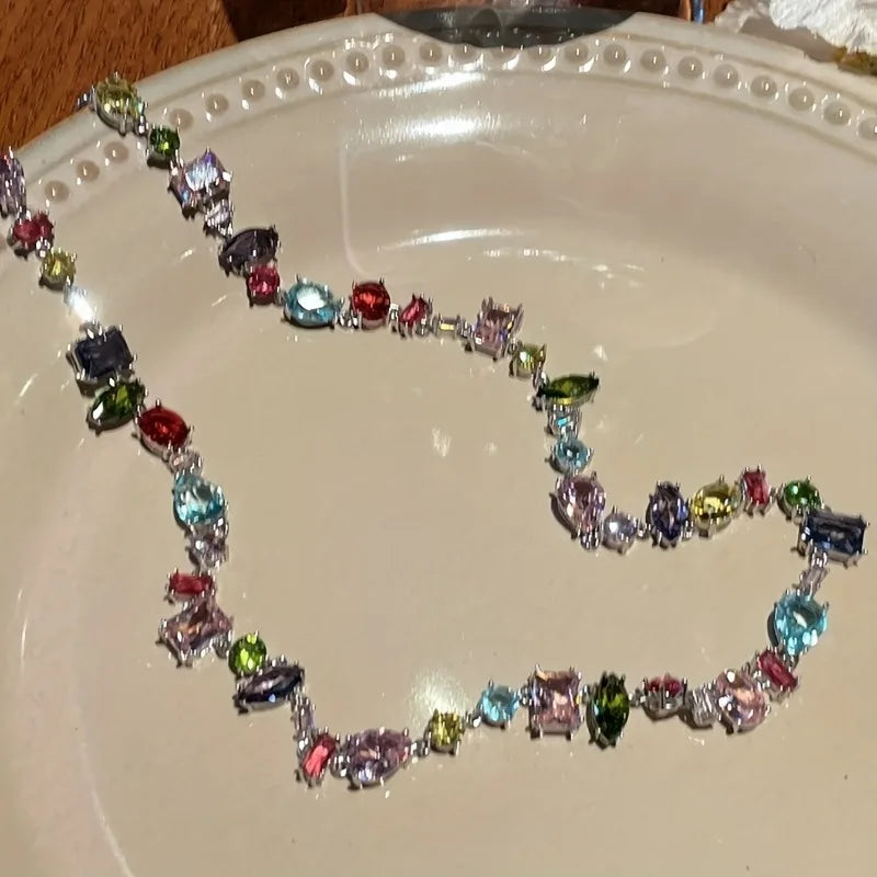 Plus Size 17.5"-20" Luxury Colorful Cubic Zirconia Crystal Necklace