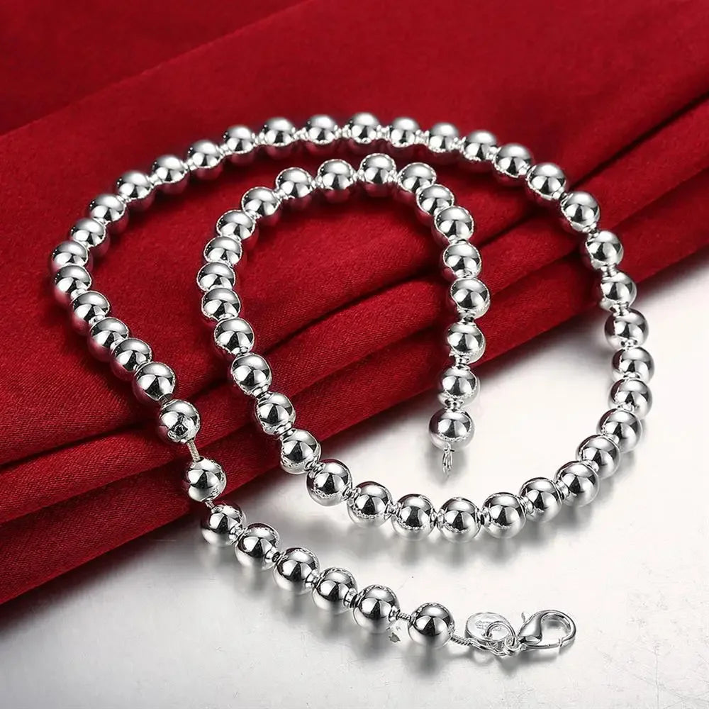 20" 925 Sterling Silver 8mm Bead Necklace