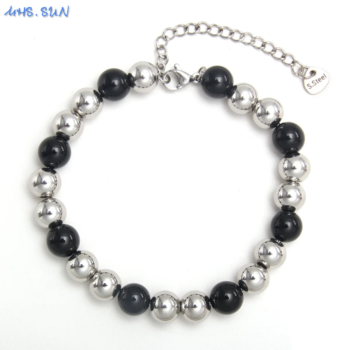 Plus Size 7"-9" Stainless Steel Smooth Bead Bracelet