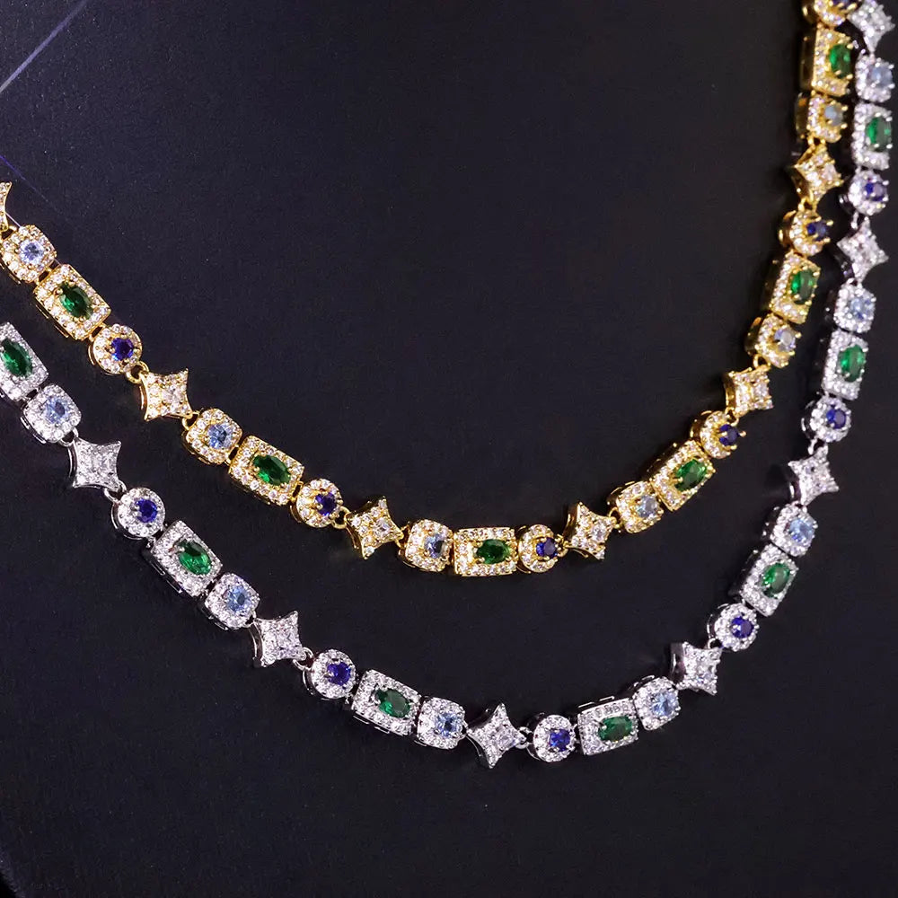 20" 6MM Colorful Rectangle Tennis Chain Necklace 18k Gold Plated