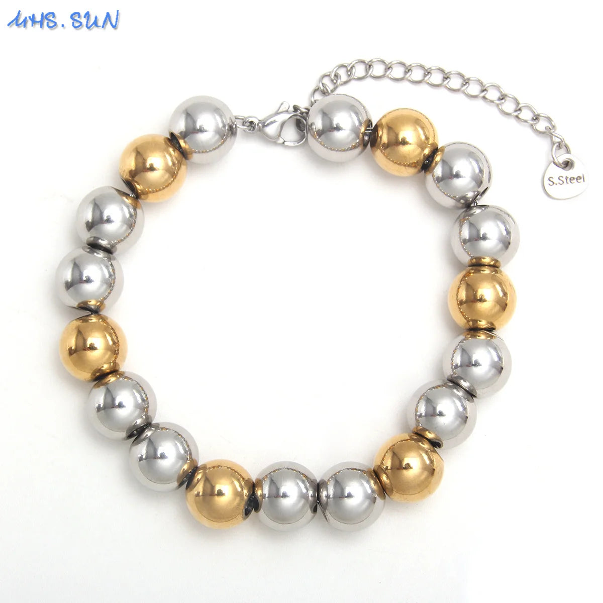 Plus Size 7"-9" Stainless Steel Smooth Bead Bracelet