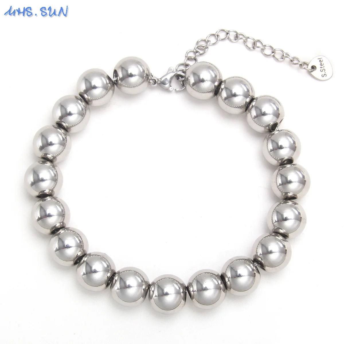 Plus Size 7"-9" Stainless Steel Smooth Bead Bracelet