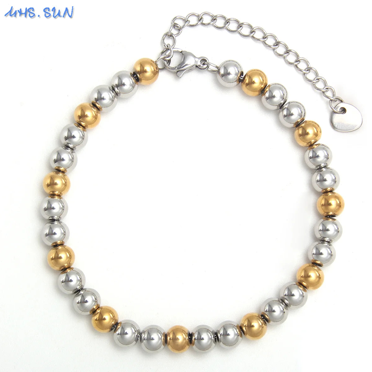 Plus Size 7"-9" Stainless Steel Smooth Bead Bracelet