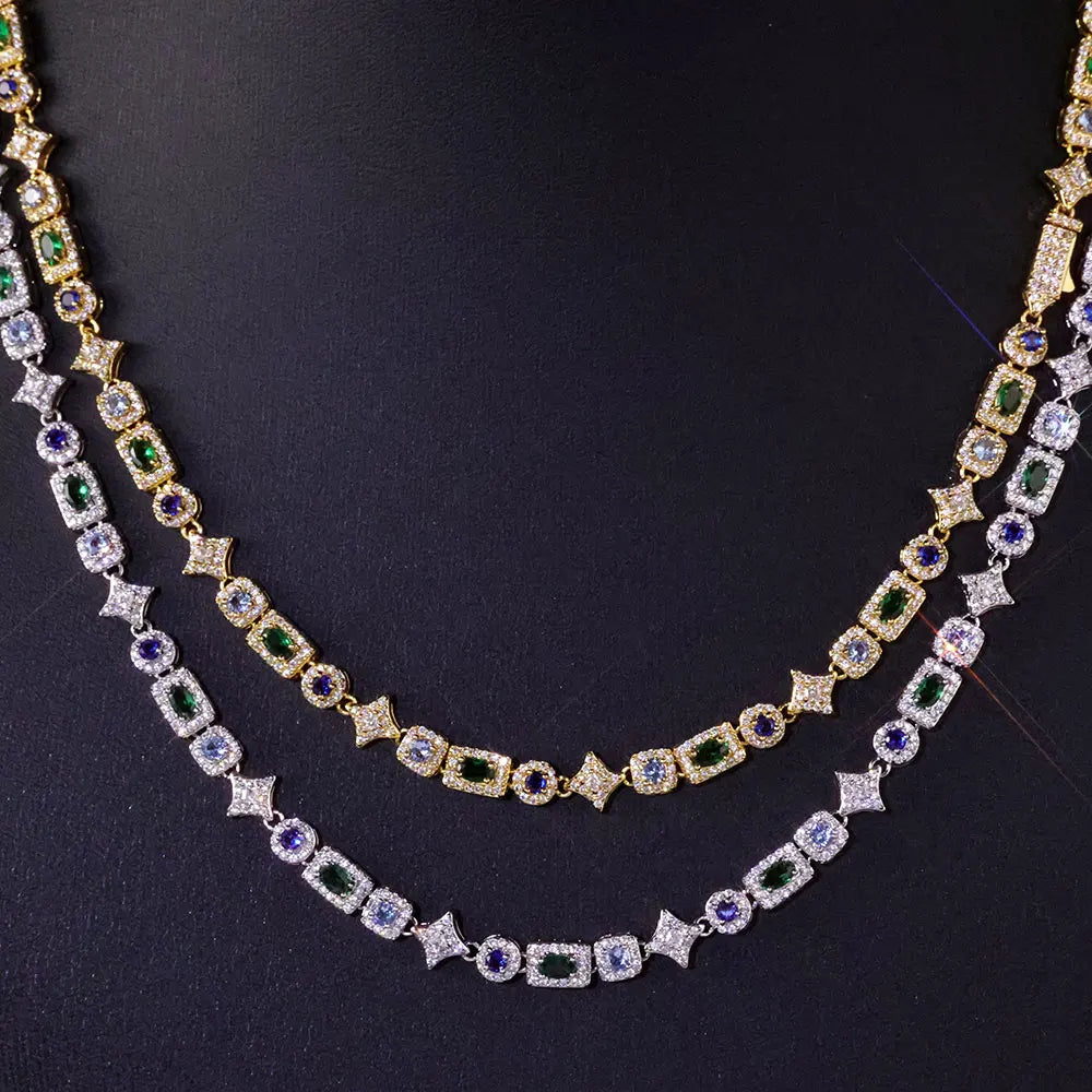 20" 6MM Colorful Rectangle Tennis Chain Necklace 18k Gold Plated