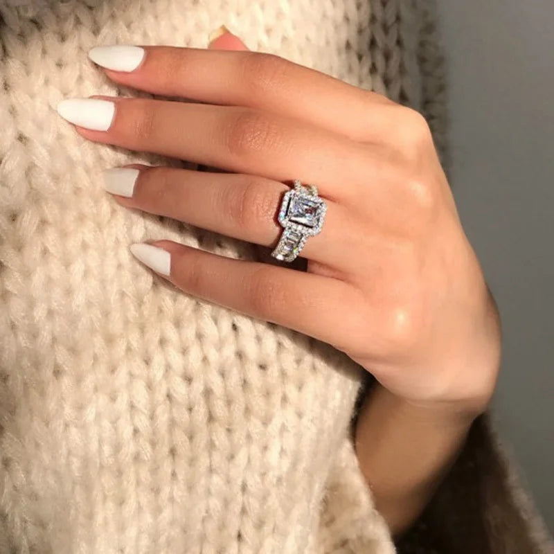 Size 11 Stainless Steel Square Cubic Zircon Ring