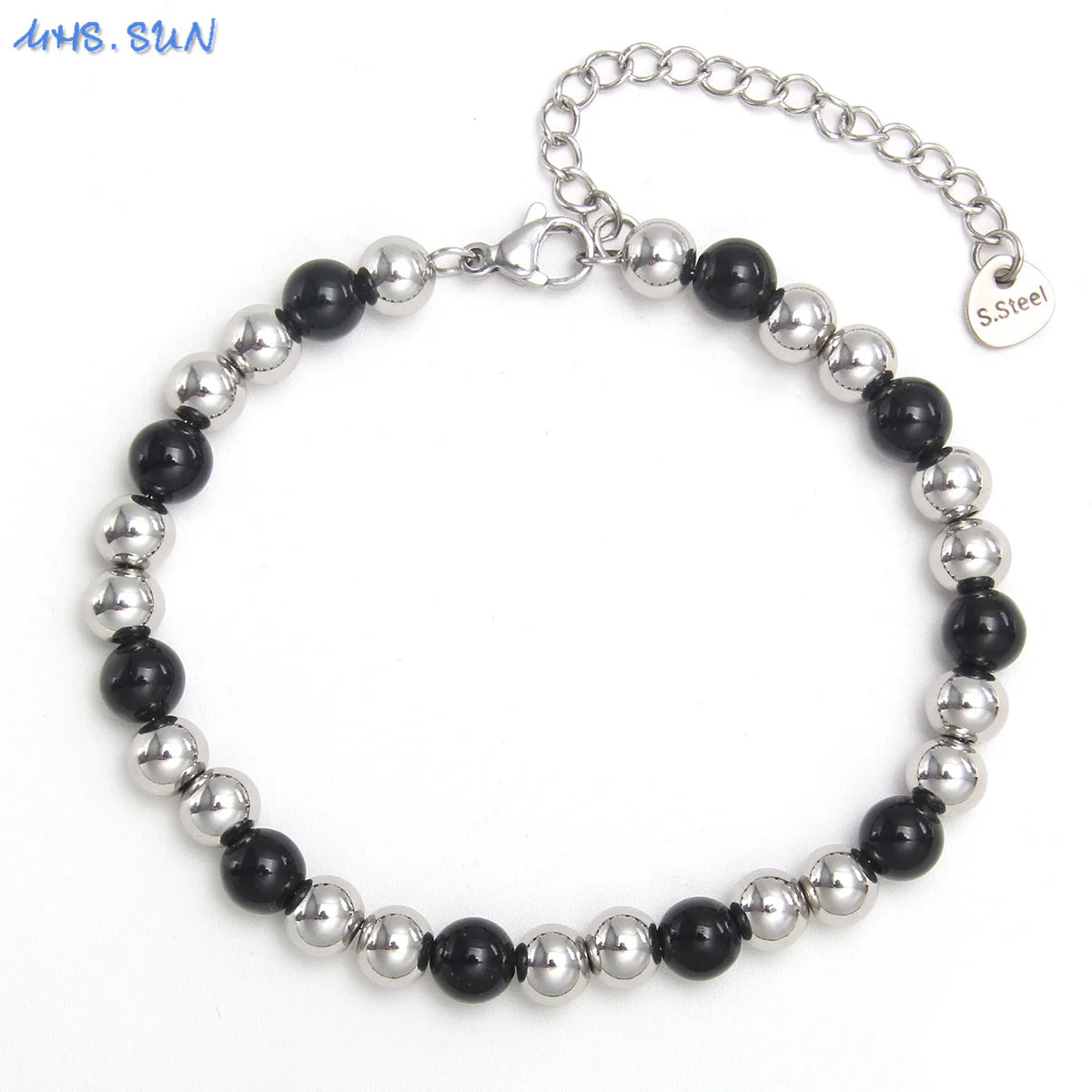 Plus Size 7"-9" Stainless Steel Smooth Bead Bracelet