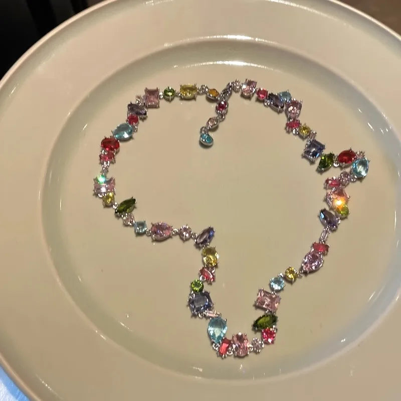 Plus Size 17.5"-20" Luxury Colorful Cubic Zirconia Crystal Necklace