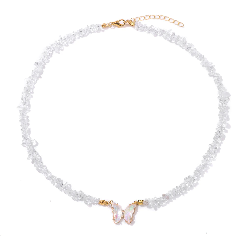 19.68" Crystal Quartz Butterfly Necklace