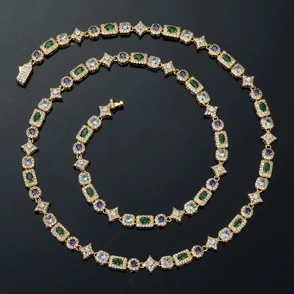 20" 6MM Colorful Rectangle Tennis Chain Necklace 18k Gold Plated