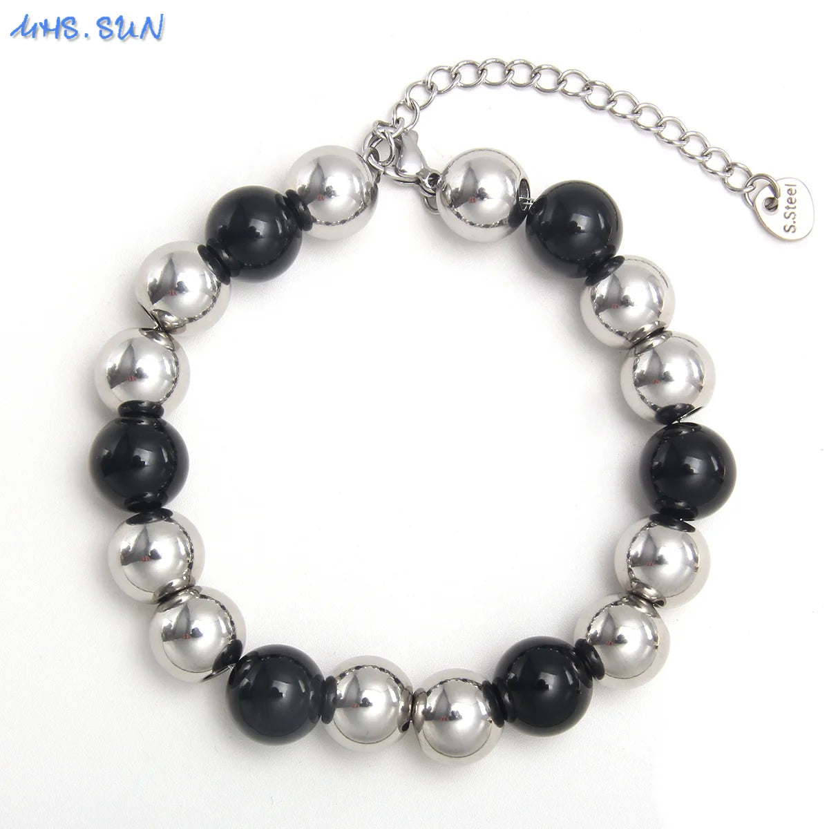 Plus Size 7"-9" Stainless Steel Smooth Bead Bracelet