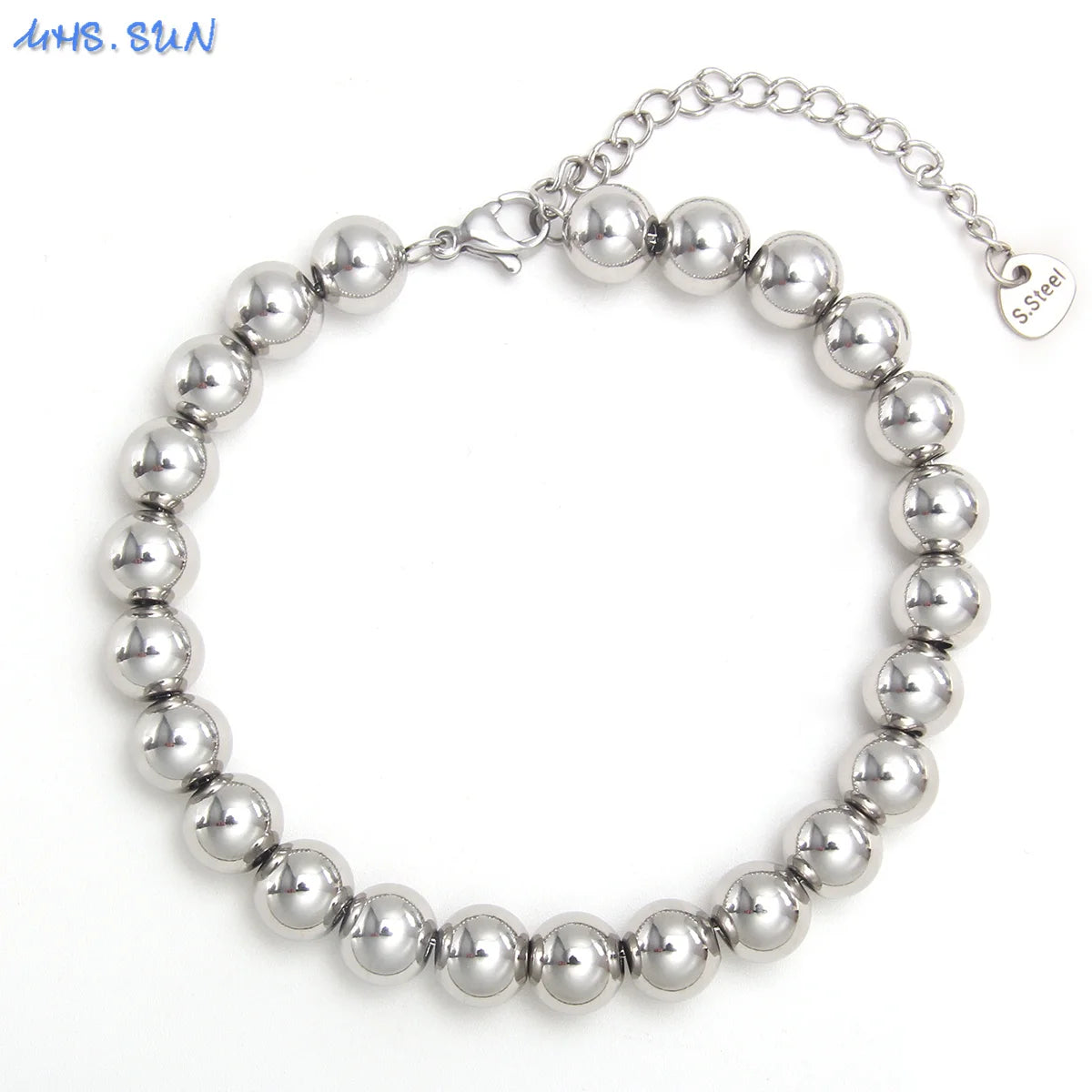 Plus Size 7"-9" Stainless Steel Smooth Bead Bracelet