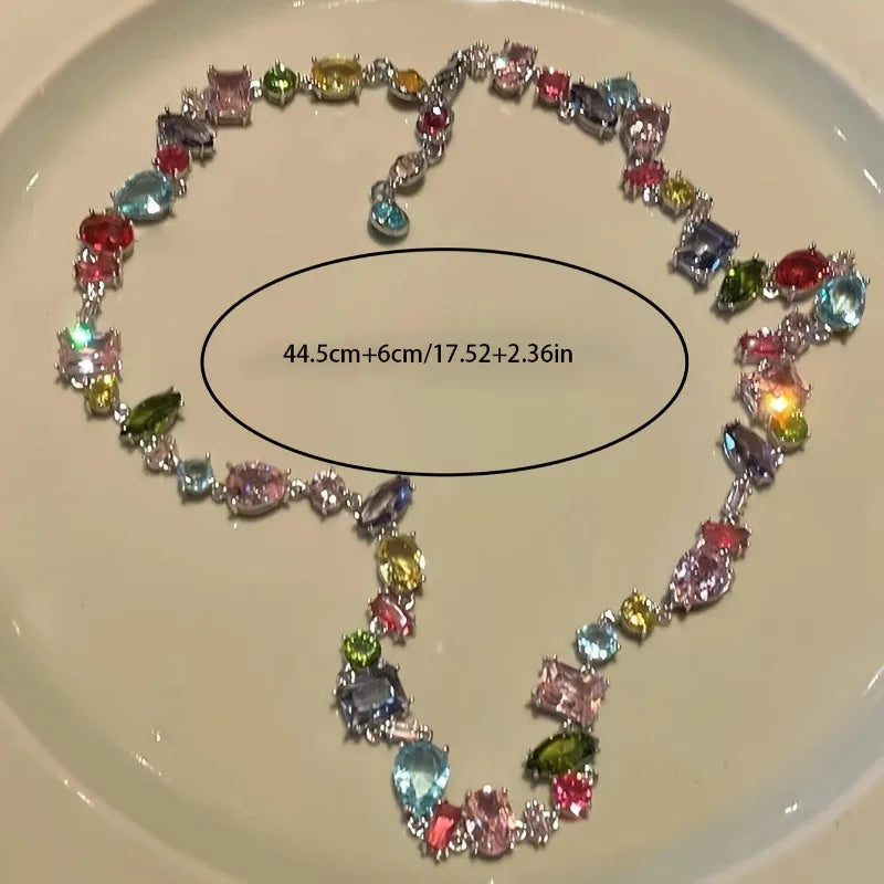 Plus Size 17.5"-20" Luxury Colorful Cubic Zirconia Crystal Necklace