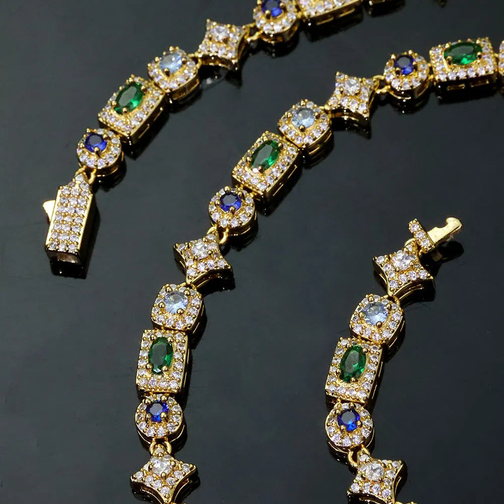 20" 6MM Colorful Rectangle Tennis Chain Necklace 18k Gold Plated