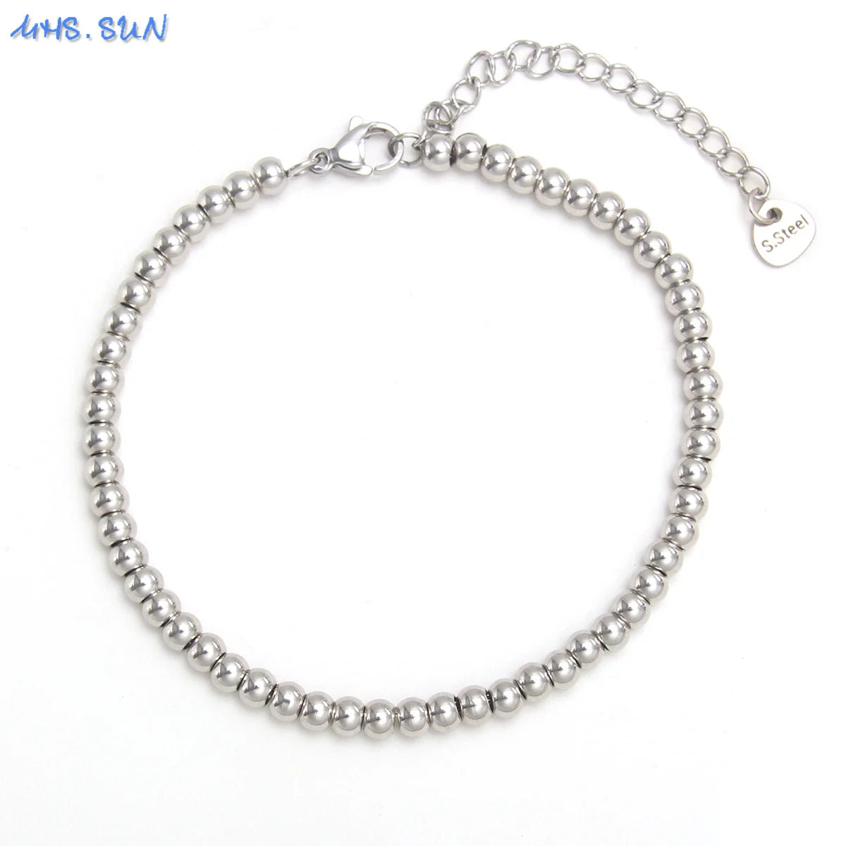 Plus Size 7"-9" Stainless Steel Smooth Bead Bracelet