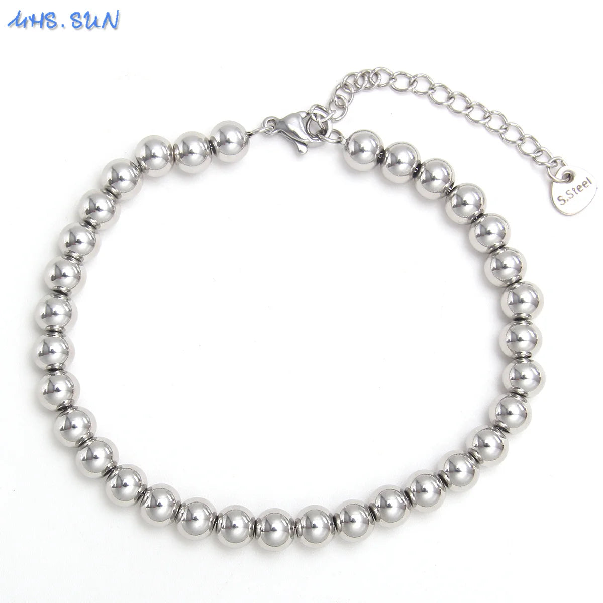 Plus Size 7"-9" Stainless Steel Smooth Bead Bracelet