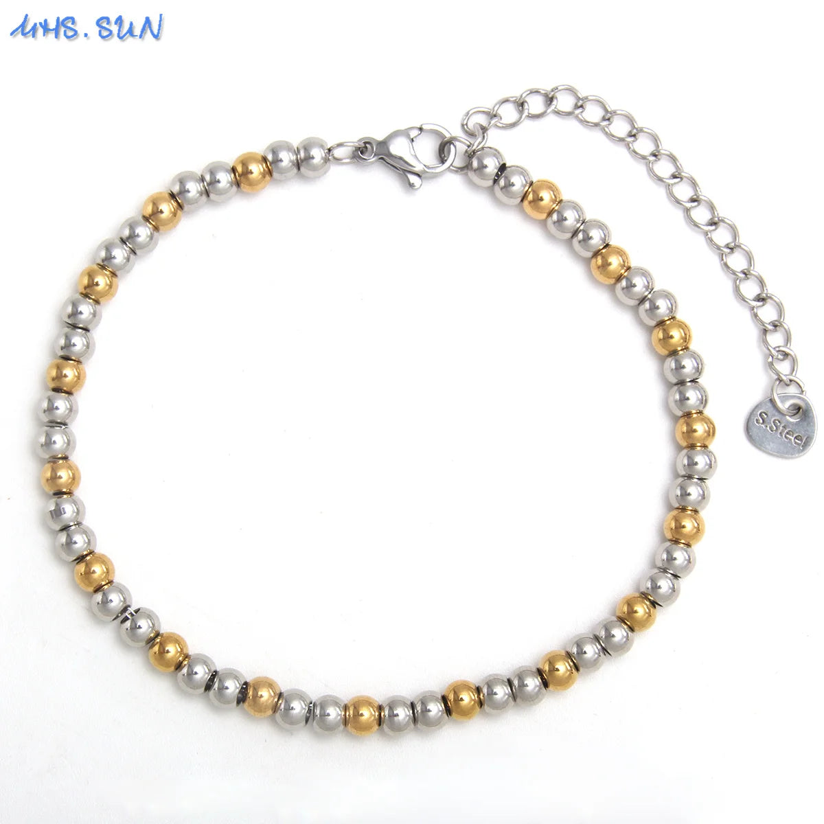 Plus Size 7"-9" Stainless Steel Smooth Bead Bracelet