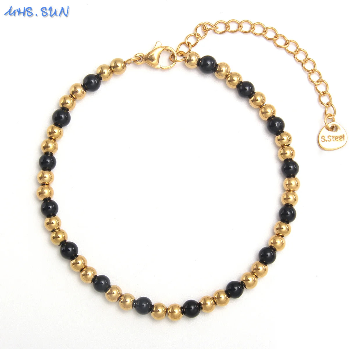 Plus Size 7"-9" Stainless Steel Smooth Bead Bracelet