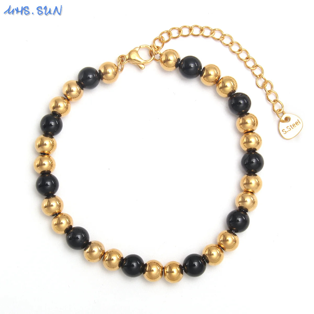 Plus Size 7"-9" Stainless Steel Smooth Bead Bracelet