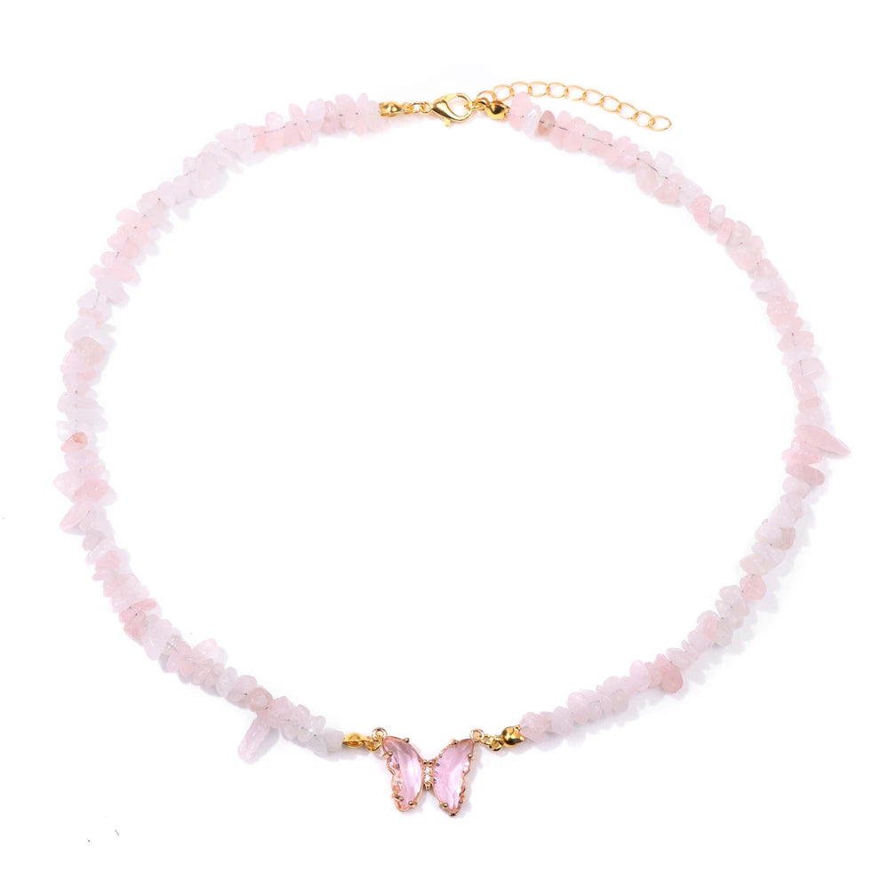 19.68" Crystal Quartz Butterfly Necklace