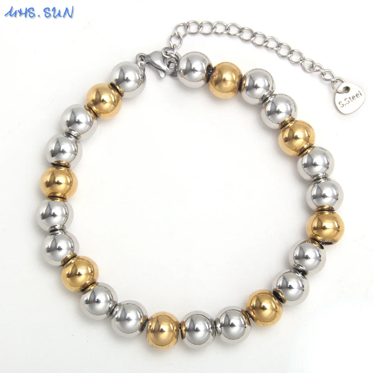 Plus Size 7"-9" Stainless Steel Smooth Bead Bracelet